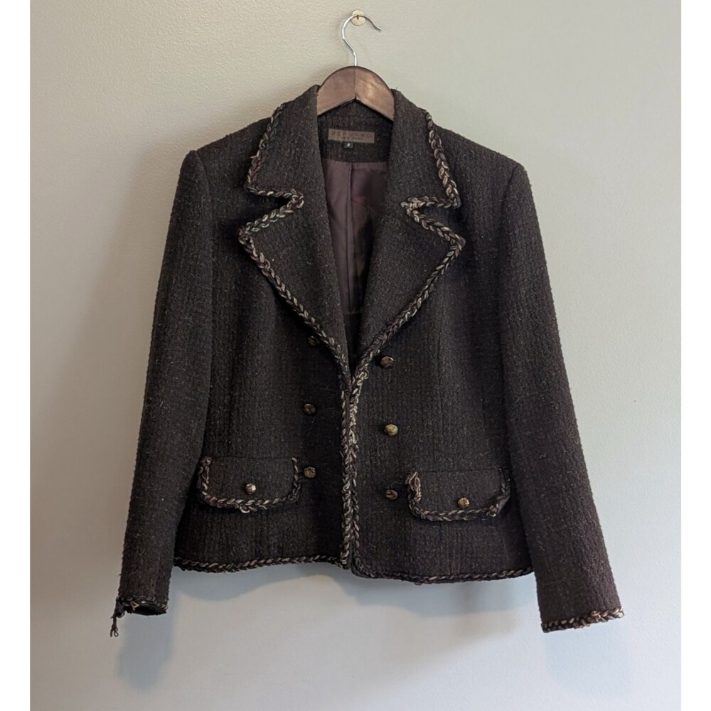 Vintage Bergamo New York Brown Tweed Jacket Womens 8 Blazer Wool Blend Coat